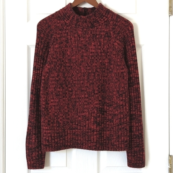 Investments Sweaters - Investments 90's Vintage Marled Ribbed Knit Mock Neck Sweater Red Black Medium